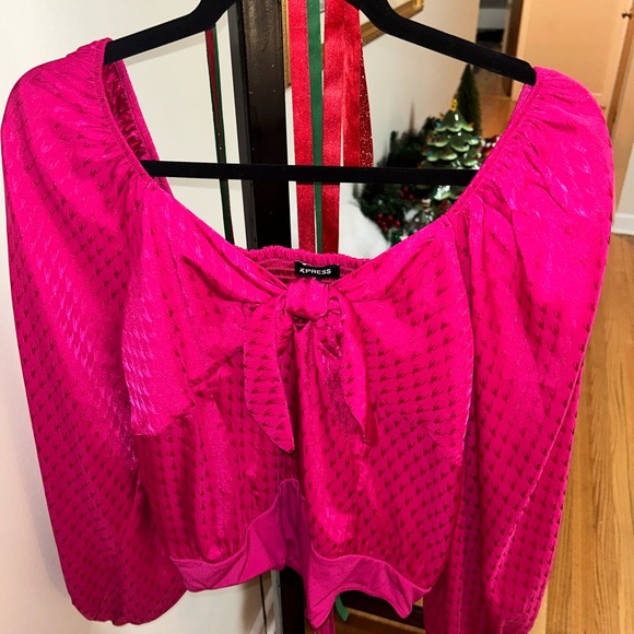 Express Tops - Pink tie front body suit.